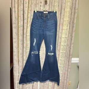 Vibrant MIU Distressed Bell Bottom Flare Jeans Size 5 Boho Festival Denim
